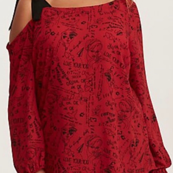 Torrid Verbiage Print Bow One Shoulder Blouse New - Picture 3 of 12